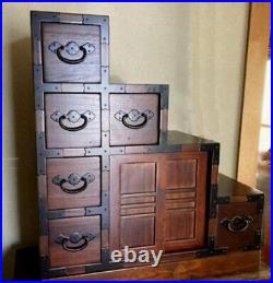 Japanese antique KAIDAN-TANSU wood chest of drawers TAISHO-era Vintage Japan