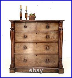 LARGE VINTAGE ANTIQUE MAHOGANY CARVED CHEST OF FIVE DRAWERS c1890 VICTORIAN