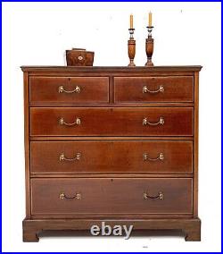 LARGE VINTAGE ANTIQUE MAHOGANY INLAID CHEST OF FIVE DRAWERS c1890 VICTORIAN