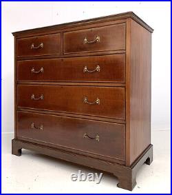 LARGE VINTAGE ANTIQUE MAHOGANY INLAID CHEST OF FIVE DRAWERS c1890 VICTORIAN