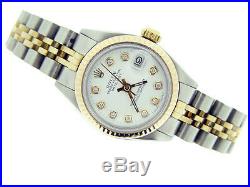 Ladies Rolex Datejust 14K Gold & Stainless Steel Watch White Diamond Dial 6917