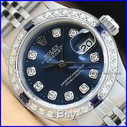 Ladies Rolex Datejust 18k White Gold Diamond Sapphire Watch + Rolex Bracelet