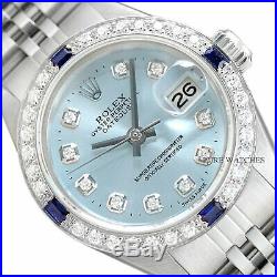 Ladies Rolex Datejust Ice Blue Diamond Sapphire 18k White Gold & Steel Watch