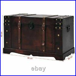 Large Antique Trunk Treasure Chest Wooden Steamer Storage Box Case Brown Vintage