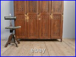 Large Antique Vintage Industrial Bank Of Wooden Factory Lockers Cupboard Drawers