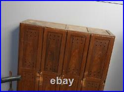 Large Antique Vintage Industrial Bank Of Wooden Factory Lockers Cupboard Drawers