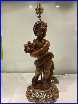 Large Antique vintage carved wood italian putti on giltwood base table lamp 65cm