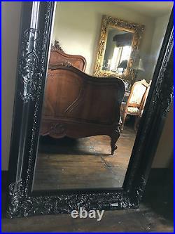 Large Black Ornate French Statement Vintage Swept Over mantle Wall Mirror 152cm