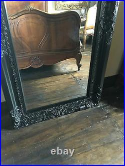 Large Black Ornate French Statement Vintage Swept Over mantle Wall Mirror 152cm