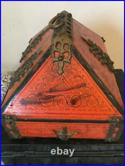 Large & Heavy Early to MidC Vtg Kerala Dowry Box For Jewellery Brass Fittings