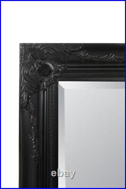 Large Mirror Antique Rectangle Black Wood Wall Vintage 4Ft7 X 3Ft7 140x109cm