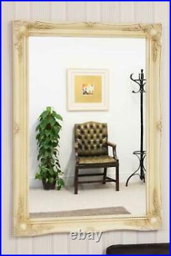 Large Mirror Antique Style Ivory Vintage Wall Mounted Wood 3Ft6 X 2Ft6