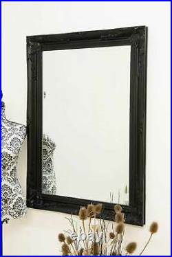 Large Mirror Antique Vintage Rectangle Wall Black Wood 3Ft6x2Ft6 108x78cm