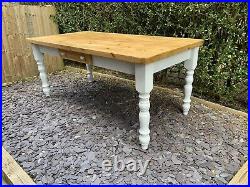 Large Rustic Antique Farmhouse Pine Kitchen Dining Table Completely Refurbished