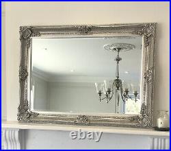 Large Silver Shabby Chic Ornate Vintage Antique Design Wall Mirror 110cm x 79cm
