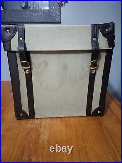 Large Vintage Harrods Storage Box Trunk Canvas Wood Leather Staps