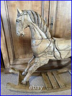 Large Vintage Or Antique Beautifully Carved Wood Rocking Horse