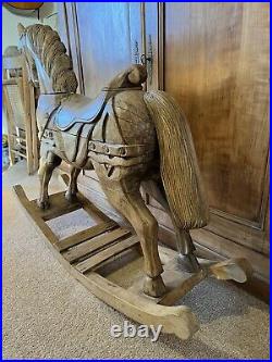 Large Vintage Or Antique Beautifully Carved Wood Rocking Horse