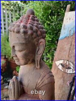 Large Vintage/antique Wood Carved Tibetan Standing Buddha