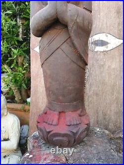 Large Vintage/antique Wood Carved Tibetan Standing Buddha
