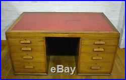 Large antique vintage industrial oak writing desk