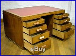Large antique vintage industrial oak writing desk