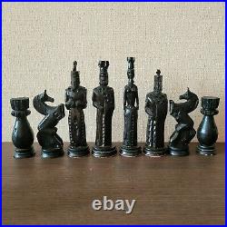 Large soviet chess pieces 70s set Wooden carved russia vintage USSR antique