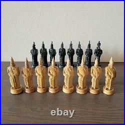 Large soviet chess pieces 70s set Wooden carved russia vintage USSR antique