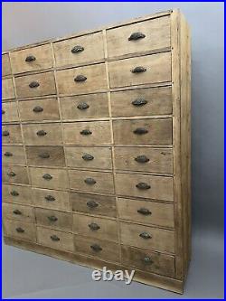 Large vintage antique wooden industrial bank of 36 drawers