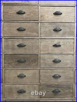 Large vintage antique wooden industrial bank of 36 drawers