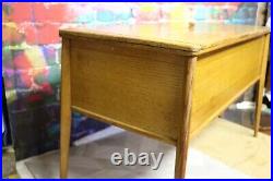 Large vintage mid century Oak sewing Box cabinet Tv Coffee Table Lift Lid Scandi