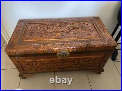 Lovely Solid Wood Carved Wooden Trunk Box Chest Vintage Australia