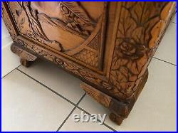 Lovely Solid Wood Carved Wooden Trunk Box Chest Vintage Australia