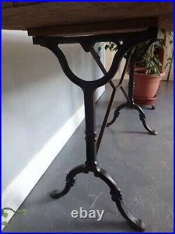 Lovely Vintage Antique Wood Wooden Top Cast Iron Metal Base Dining Side Table