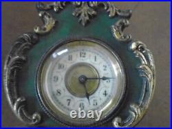 Lovely Vintage possibly antique mantel clock in green and gold wood 9 tall