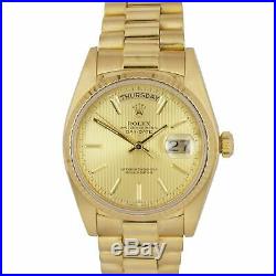 MINT Rolex Day-Date President 36 Champagne Tapestry 18K Yellow Gold Watch 18038