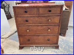 Maple & Co Vintage Antique Heavy Brown Wooden Chest of 5 Drawers