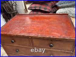 Maple & Co Vintage Antique Heavy Brown Wooden Chest of 5 Drawers