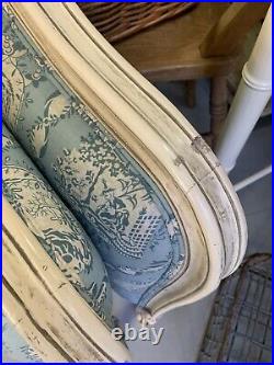 Matching pair of Vintage French Upholstered single beds, Toile De Jouy Fabric