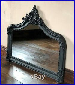 Matt Black French Ornate Period Vintage Over mantle Scroll Arched Wall Mirror