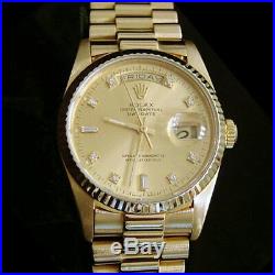 Mens Rolex 18k Yellow Gold Day Date President Watch FACTORY Diamond Dial 18038