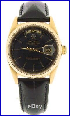 Mens Rolex Day-Date President 18K Yellow Gold Watch Quickset Black Dial 18038