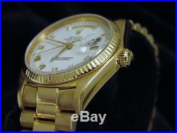 Mens Rolex Day-Date President 18K Yellow Gold Watch Quickset White Roman 18038