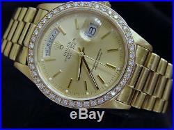 Mens Rolex Day-Date President 18k Gold Watch Champagne 1ct Diamond Bezel 18038