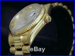 Mens Rolex Day-Date President 18k Yellow Gold Watch Silver Diamond Dial 18038