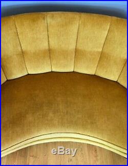 Mid Century Art Deco Vintage Danish Yellow Velour 2 Seat Banana Sofa Settee 30s