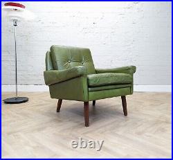 Mid-Century Vintage Danish Green Leather Lounge Armchair by Skippers Mobler
