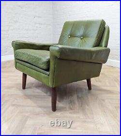 Mid-Century Vintage Danish Green Leather Lounge Armchair by Skippers Mobler