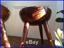 Mid-century Pair Of Solid Wooden Chairs Stools Vintage Antique