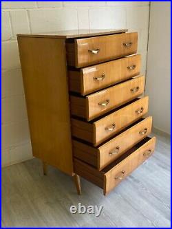 Midcentury Chest of Drawers Tall Boy Vintage Golden Teak (delivery available)